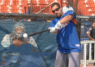 Adam Sandler taking batting practice at Shea Stadium