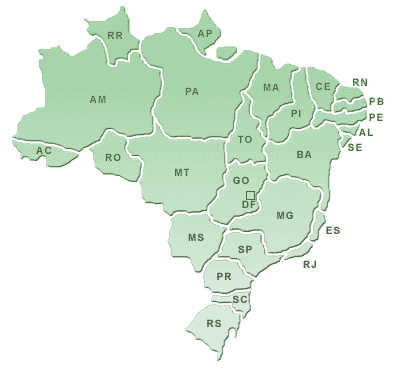Mapa do Brasil especificando agendas culturais nos estados