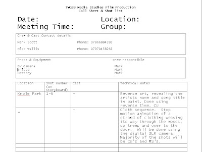 group 11 music video ms call sheet what is a call sheet