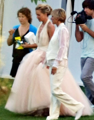 But Zac Posen made a subtle pink halterneck wedding gown with plunging But Zac Posen made a subtle pink halterneck wedding gown with plunging
