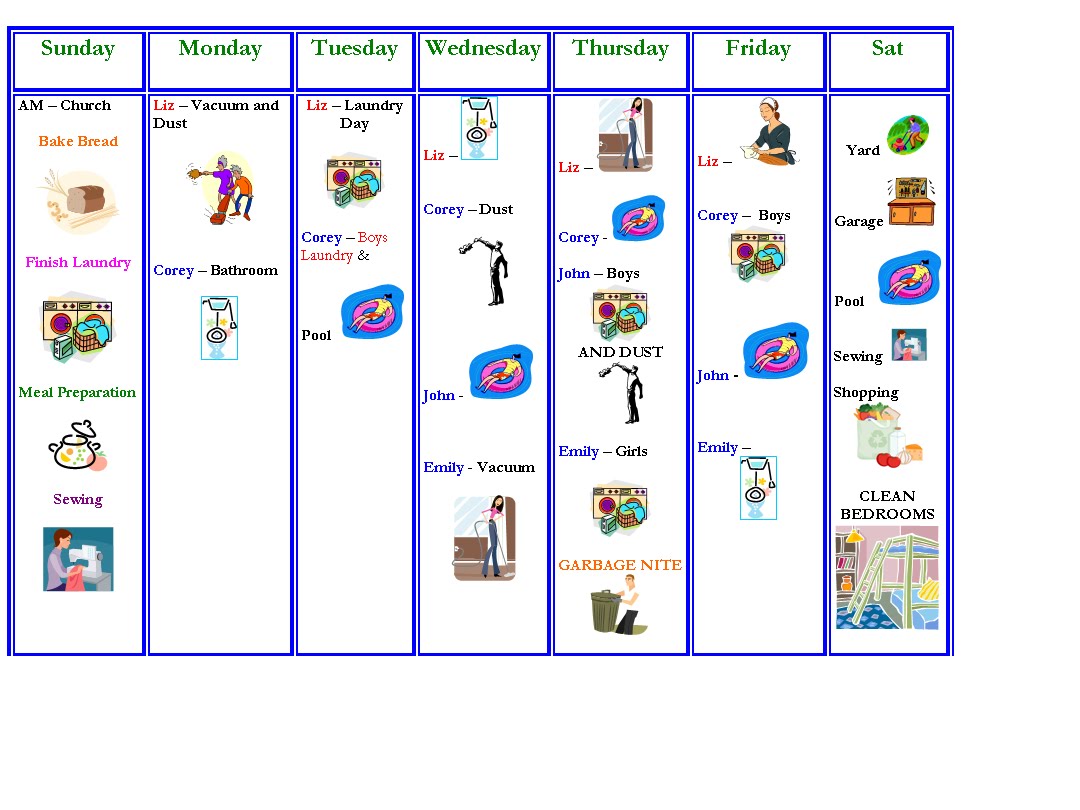 chore calendar template