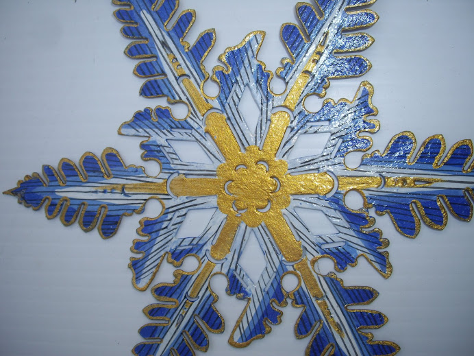 SNOWFLAKE-STAR--COLORFULLY DESIGNED AND BRILLIANTLY HAND PAINTED  IN BALI, WAYANG-KULIT STYLE