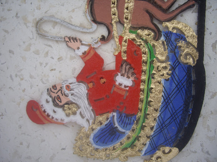 SANTA ON A SLEIGH WITH REINDEER--HANDMADE IN BALI, HANGING CHRISTMAS ORNAMENT, WAYANG KULIT-STYLE