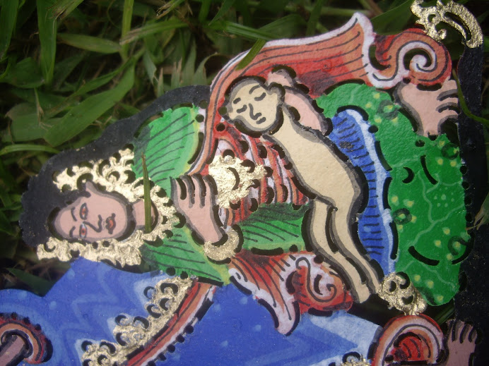 MAGICAL NATIVITY SCENE--THE BIRTH OF JESUS.  HANDMADE AND HAND-PAINTED IN BALI, WAYANG KULIT STYLE