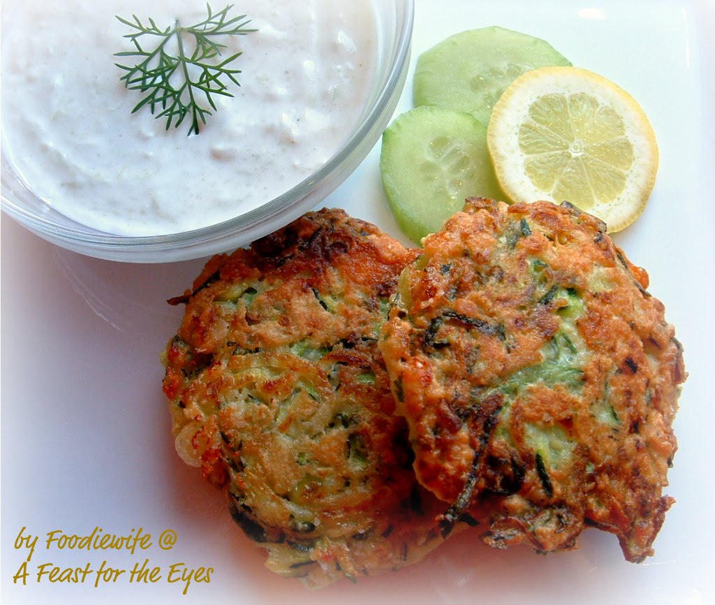 Greek Zucchini Fritters and Tzatziki Sauce Kolokithokeftedes A Feast