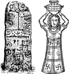 Left: A stone with swastika from Scotland; right: Lebanese High Priestess