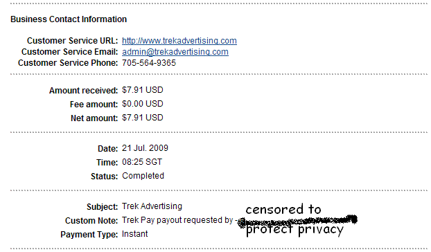 First Payment from Trek!