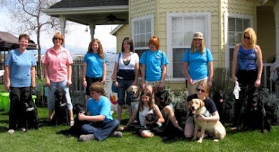 Puppy raisers and their pups at the beep Easter egg hunt