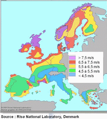 Atlas des vitesses des vents en Europe