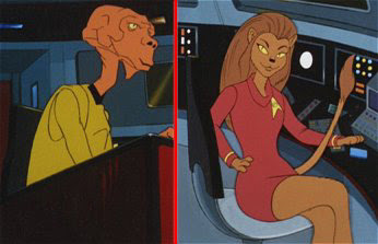 Arex and M'Ress, two characters from the original show who got bamboozled by this J.J. Abrams guy.