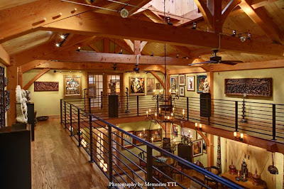 Second floor of private timber frame art gallery timber frame loft art gallery