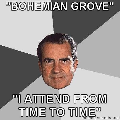 bohemian grove logo. A quote paraphrased from a