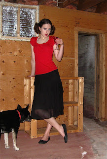 vampire goth basement black skirt red top dog husky drink pigtails @Through the Wilderness