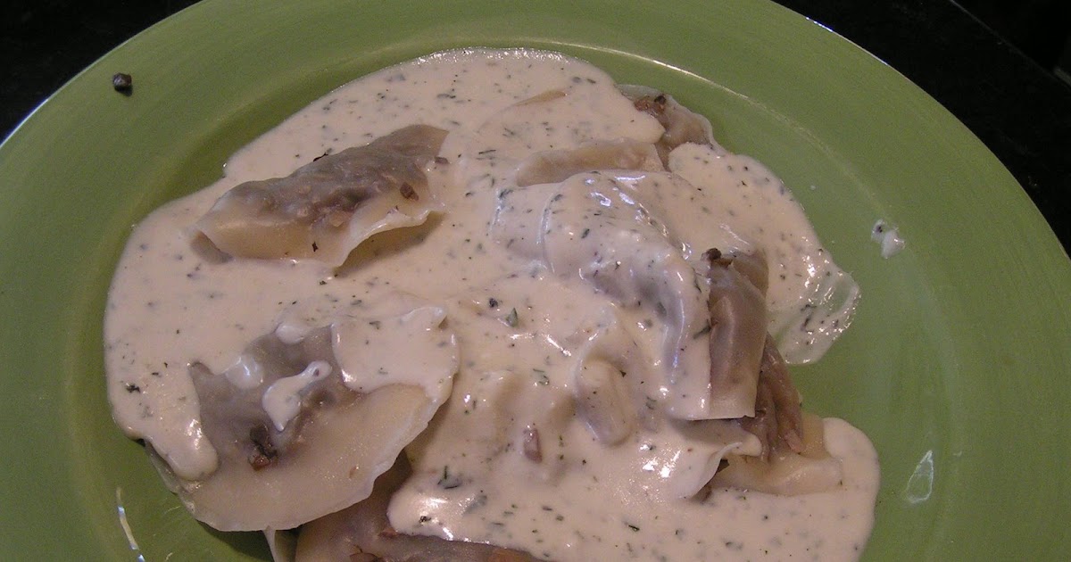 Seasoned with Love Mushroom ravioli with a blue cheese sauce