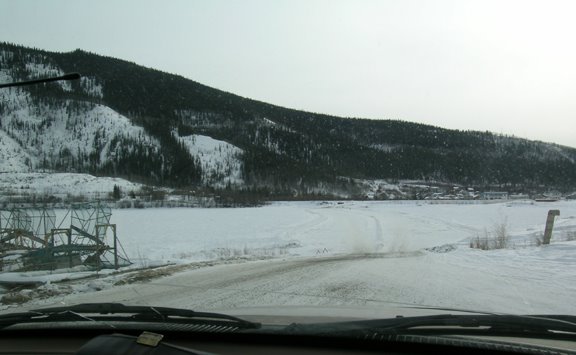 driving over frozen Yukon River