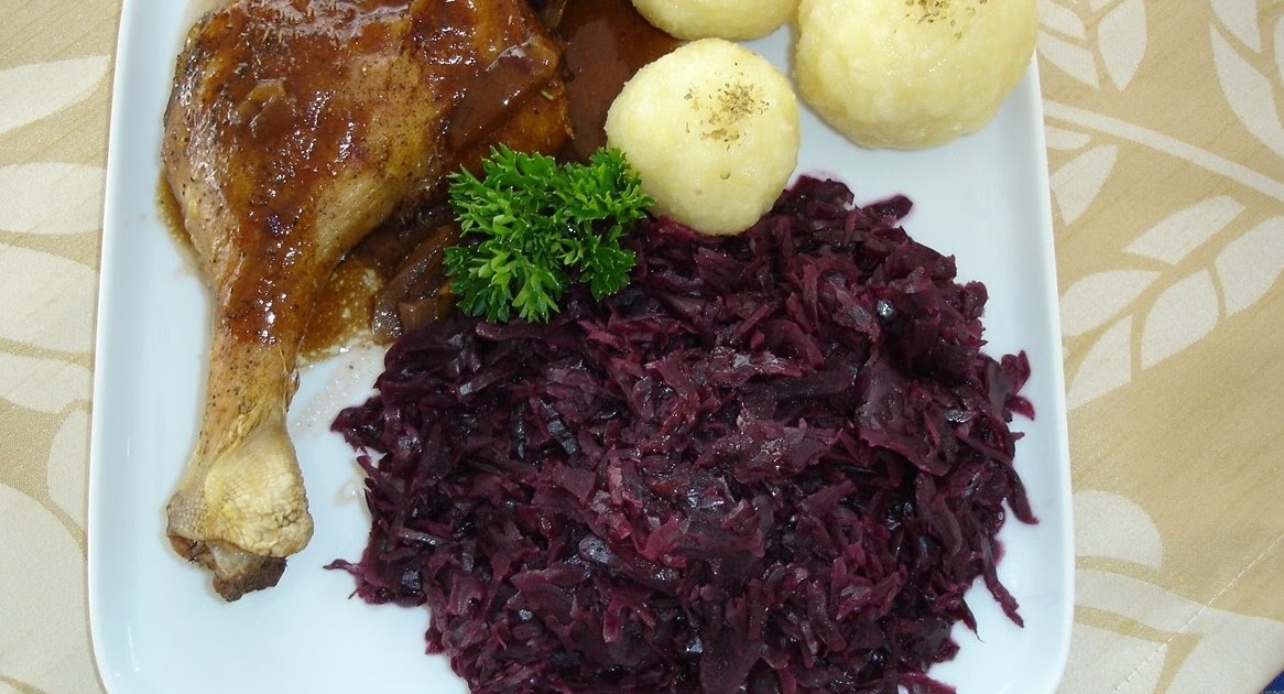 German Roast Duck with Potato Dumplings & Red Cabbage Cooking Gallery
