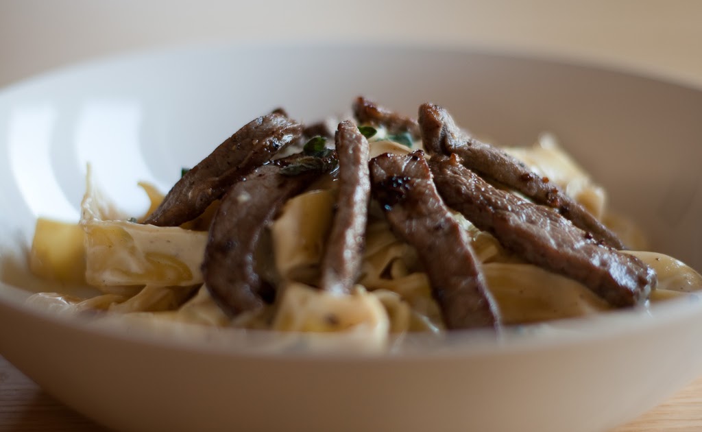 Freestyle Cookery Recipe Steak Strips with Pasta in a Creamy Wine