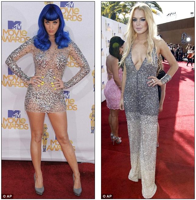 Katy Perry and Lindsay Lohan both chose crystal-encrusted outfits, 