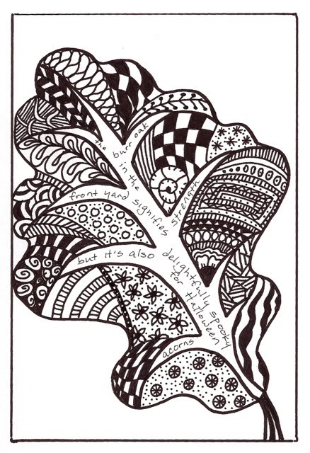 zentangle drawing of an oak leaf