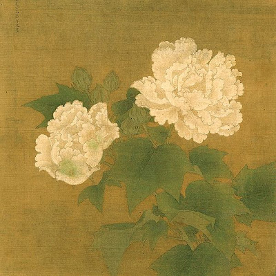 White Hibiscus, by Chinese artist Li Di. Dated 1197 (Southern Song Dynasty). Ink and colors on silk, each 25.5 x 25.8 cm. Tokyo National Museum, Tokyo.