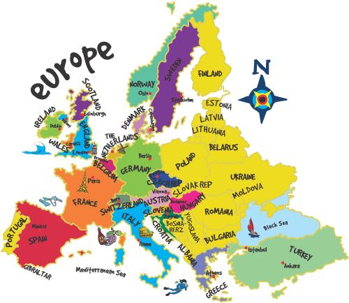 world map european countries. Map of Europe showing the