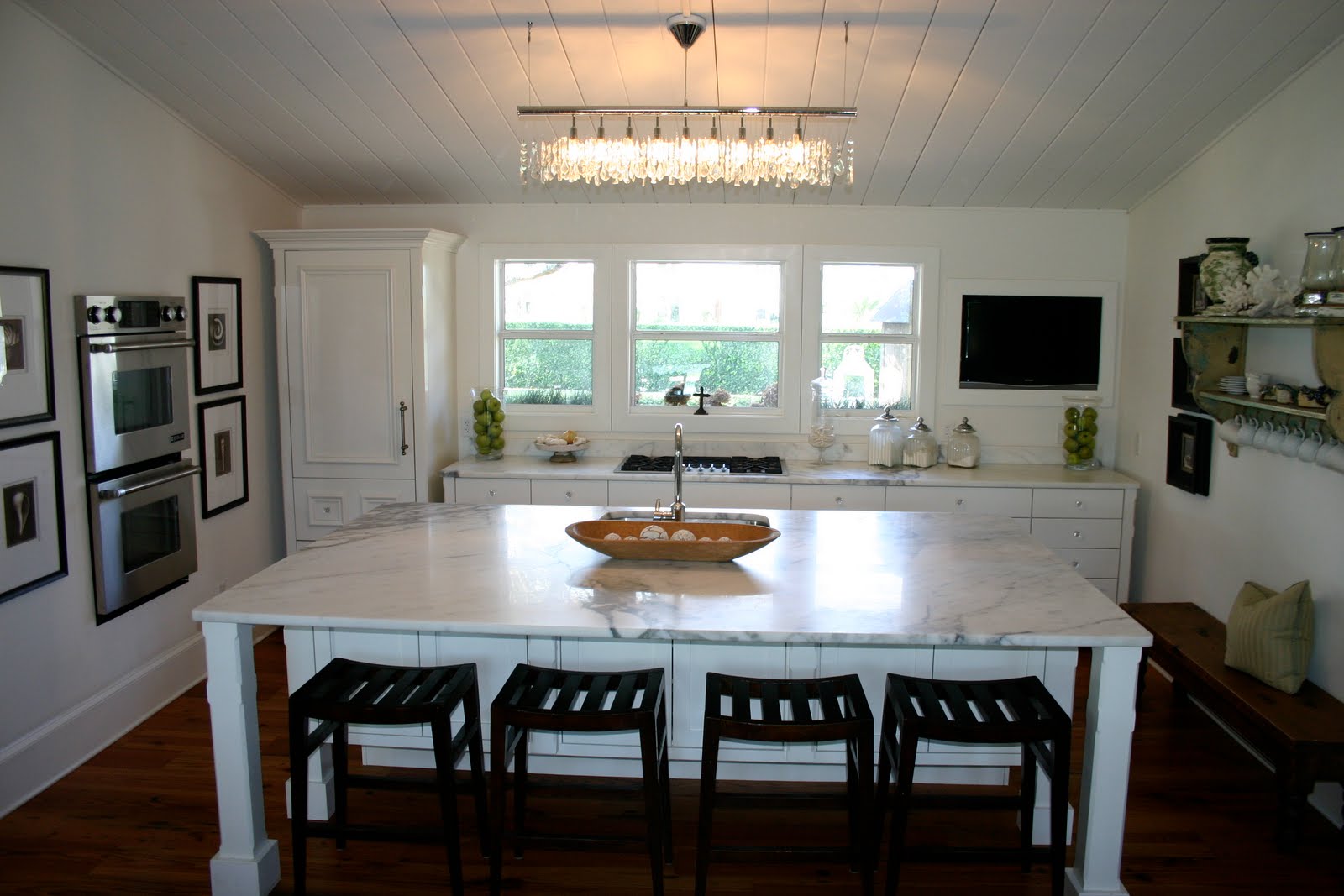 Under cabinet drawers kitchen White Kitchen with Crystal Chandelier