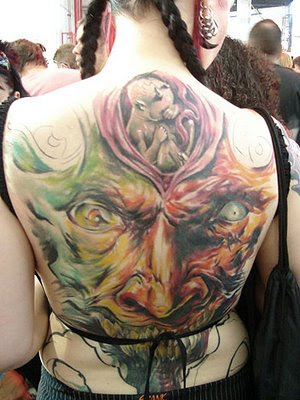 Beautiful Back Body Devil Tattoo for Girl