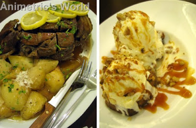 Arni Sto Fourno Me Patates (Slow Roasted Leg of Lamb) and Keyk Mi Banana at Cyma Restaurant