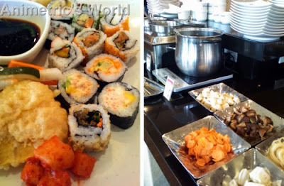 A plate of sushi and the sukiyaki station at YakiMix