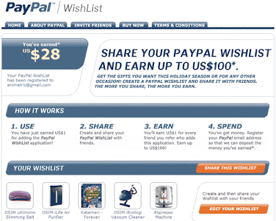 Paypal Wishlist at Facebook