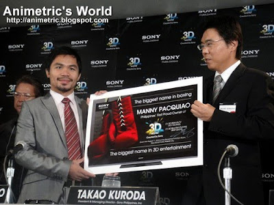 Sony Philippines' Managing Director Mr. Takao Kuroda presents Manny Pacquiao with the Sony 3D TV