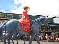 Pa'u riders in the Makawao, Maui, Hawaii, Fourth of July Parade