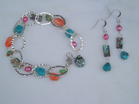 Sterling Silver w/ Abalone,Pearls and Turquoise