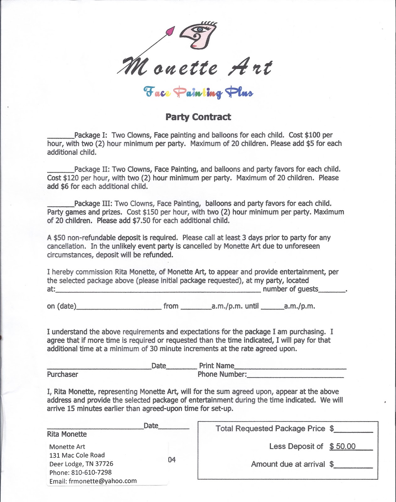 face painting plus show schedule and reviews party sample painting contract