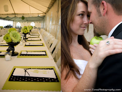 Check out this black white and green wedding with an apple motif
