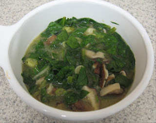 Miso soup with shiitakes and spinach, adapted from Mark Bittman's How to Cook Everything
