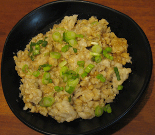 oatmeal with soy sauce and scallions, inspired by Mark Bittman