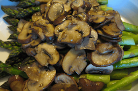 Asparagus topped with sauteed mushrooms, inspired by Mark Bittman's How to Cook Everything