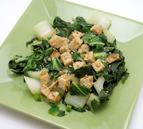 Bok choy with sesame and garlic tofu, adapted from The Whole Foods Market Cookbook