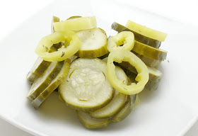 Refrigerator pickles and banana peppers