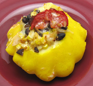 Corn, black beans, and tomato stuffed pattypan squash recipe