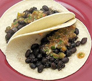 smokin' black bean and heirloom tomato salsa on corn tortillas