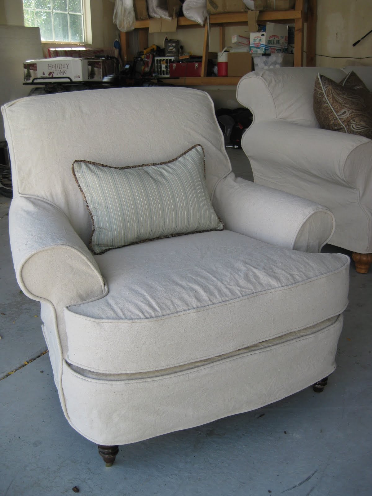 Custom Slipcovers by Shelley Dropcloth couch and chair