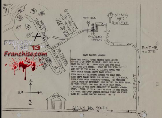 JASON LIVES Call Sheet Map Shows Directions To Friday The 13th Camp