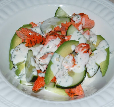 Avocado Cucumber Salad with Baked Salmon