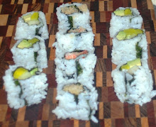 Shrimp tempura and cucumber and avocado maki rolls. Served with Kecap Manis.