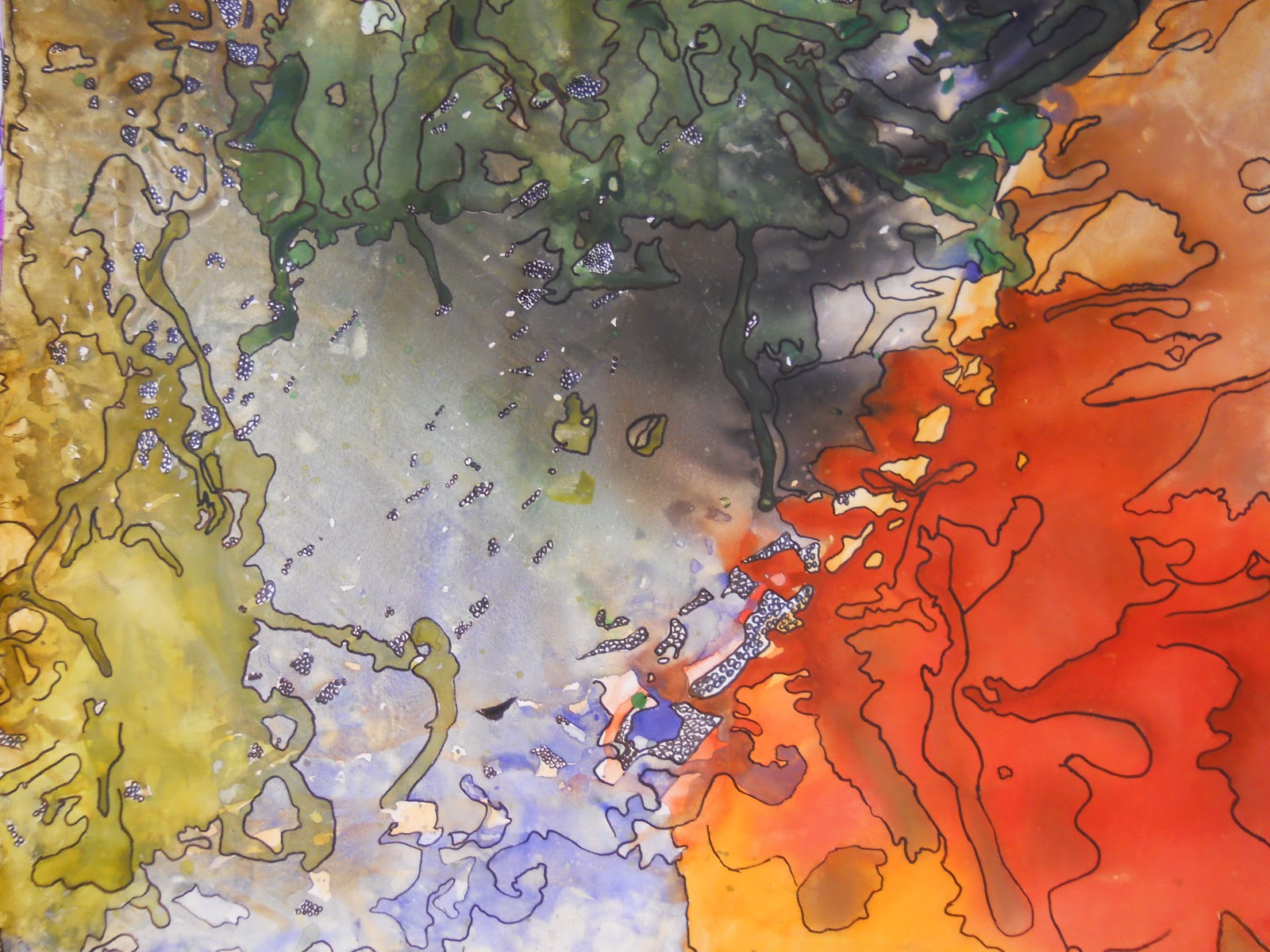 CREATIVE EXPRESSIONS Art I Abstract Tempera Wash Paintings and Art II Mixed Media Collage