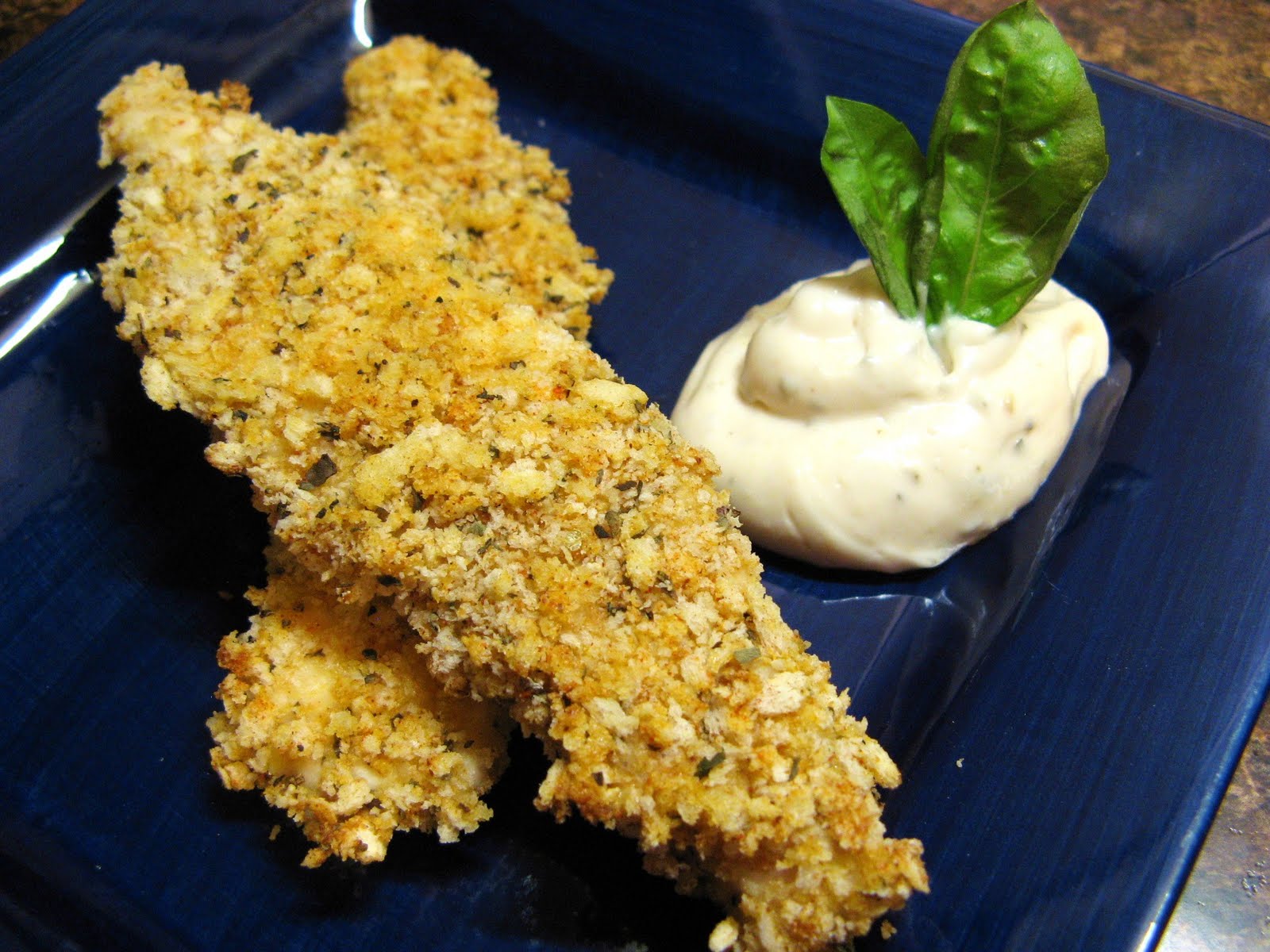 The WellFed Newlyweds Baked Panko Chicken Tenders with Basil Aioli