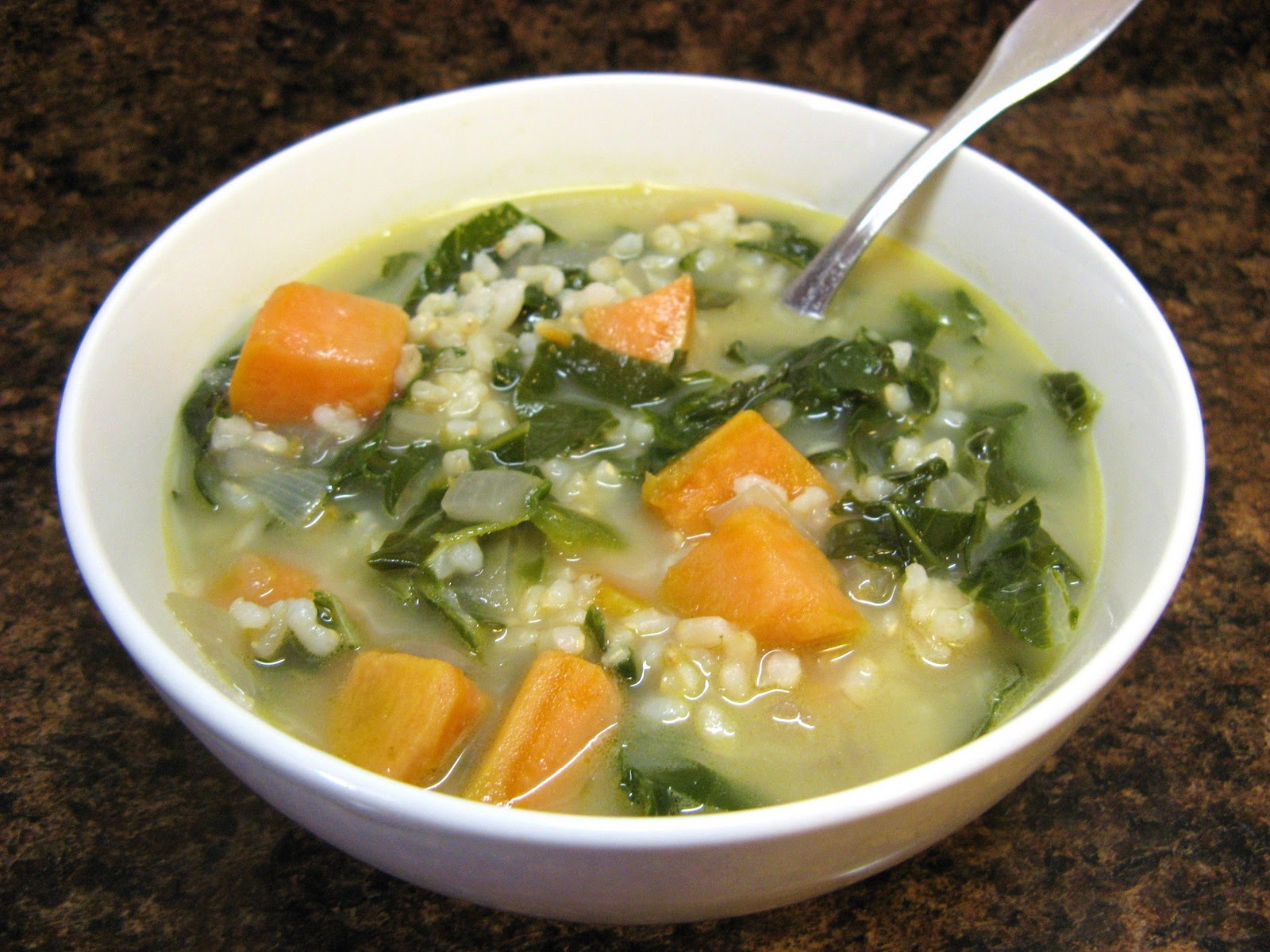The WellFed Newlyweds Island Kale and Sweet Potato Soup