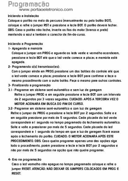 manual de programação central garen Manual de programação central portao eletronico Unisystem / Garen
